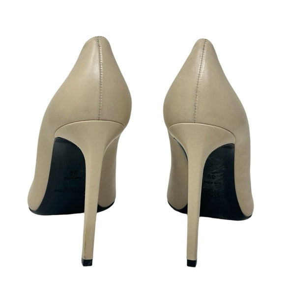 Saint Laurent Paris Beige Leather Gold Studded Cap Toe High Heel Stiletto Pumps - Picture 6 of 10